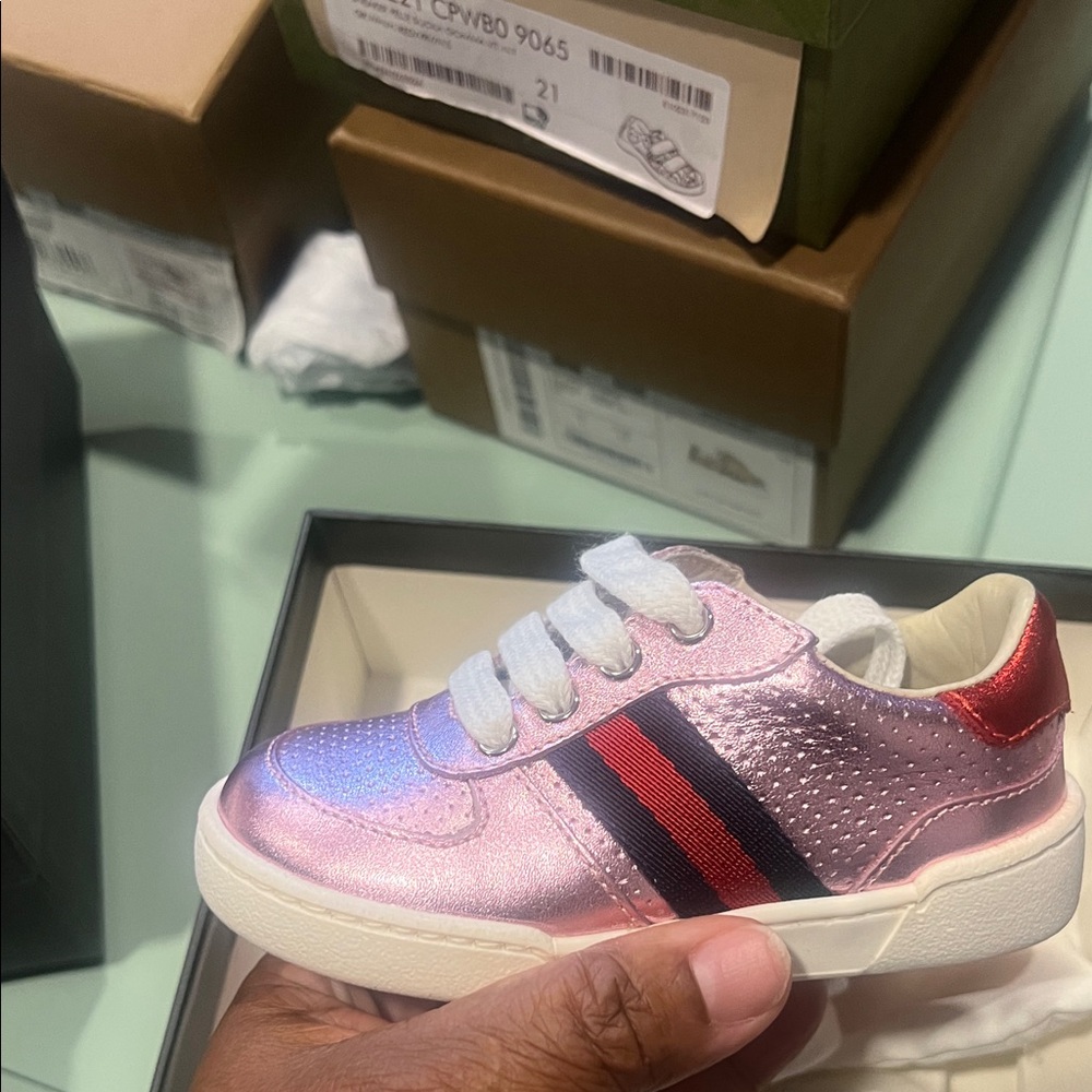 Kids Pink and Red Sneakers